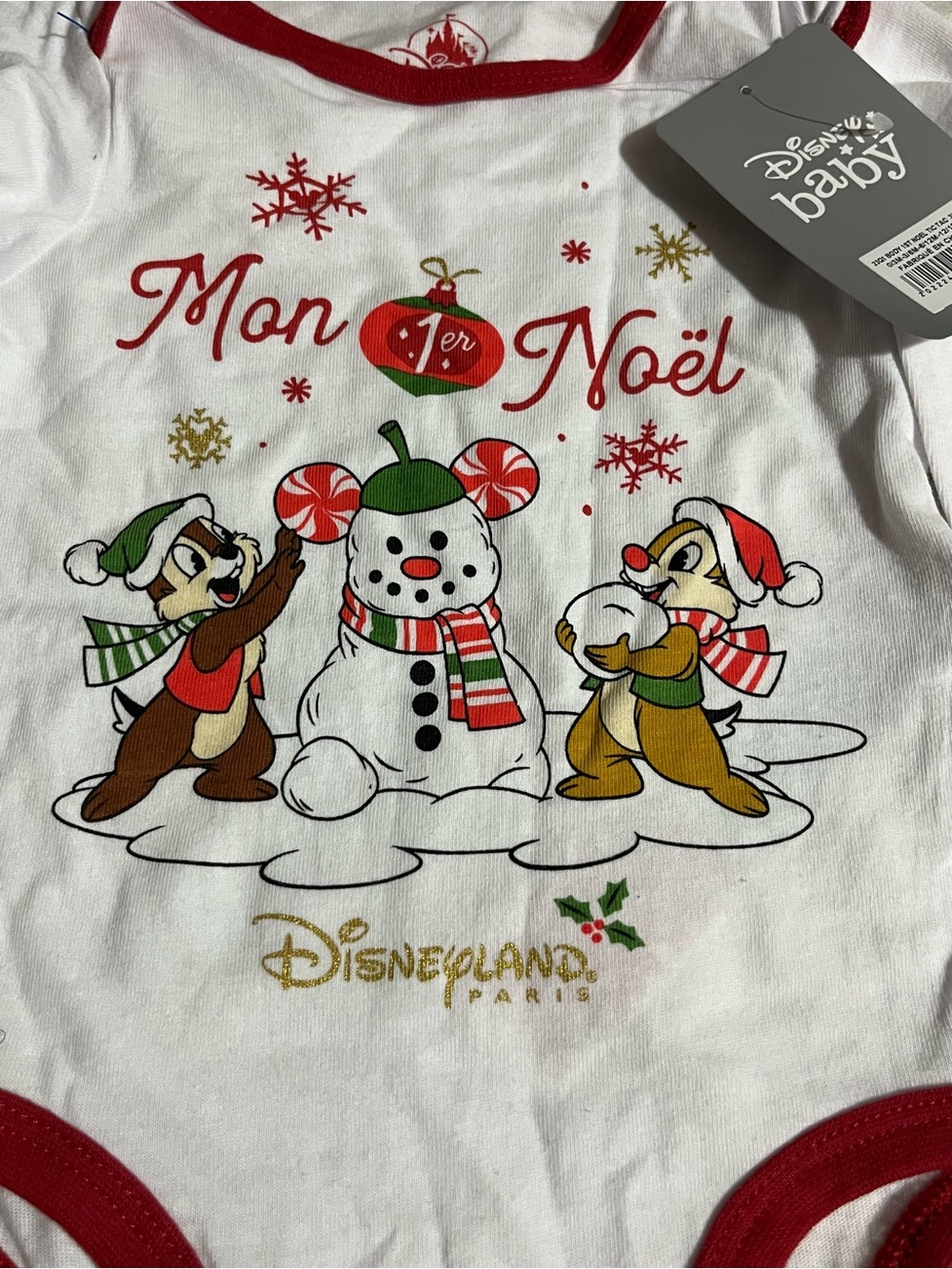Disneyland Paris Holiday Chip n Dale Snowman One-Piece Size 3/6 Months NWT - Picture 2 of 5